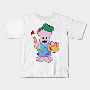 Octopus as Painter with Paint brush Kids T-Shirt